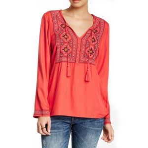 Lucky Brand Embroidered Bib Tunic Top - XS